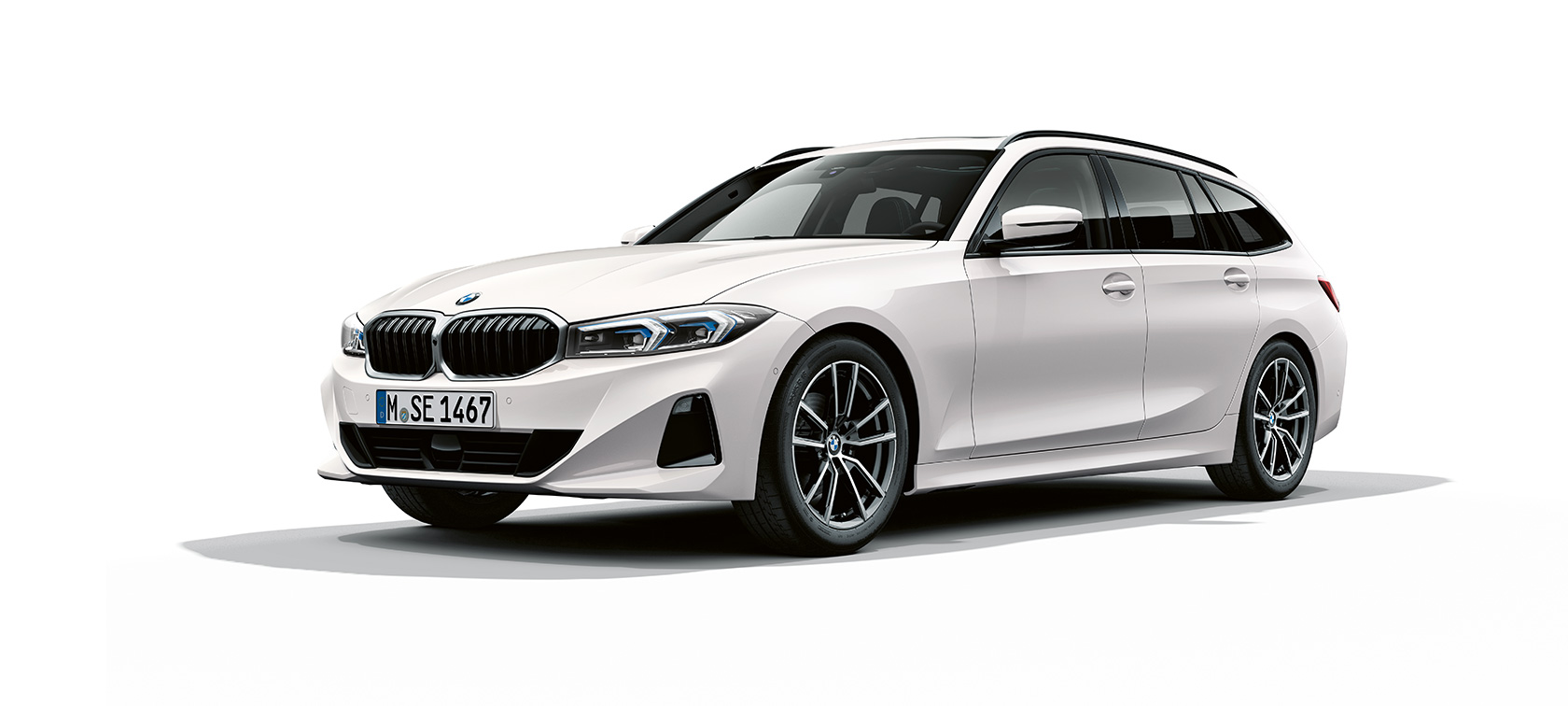 schadevisualizer exterieur witte BMW driekwart vooraanzicht.