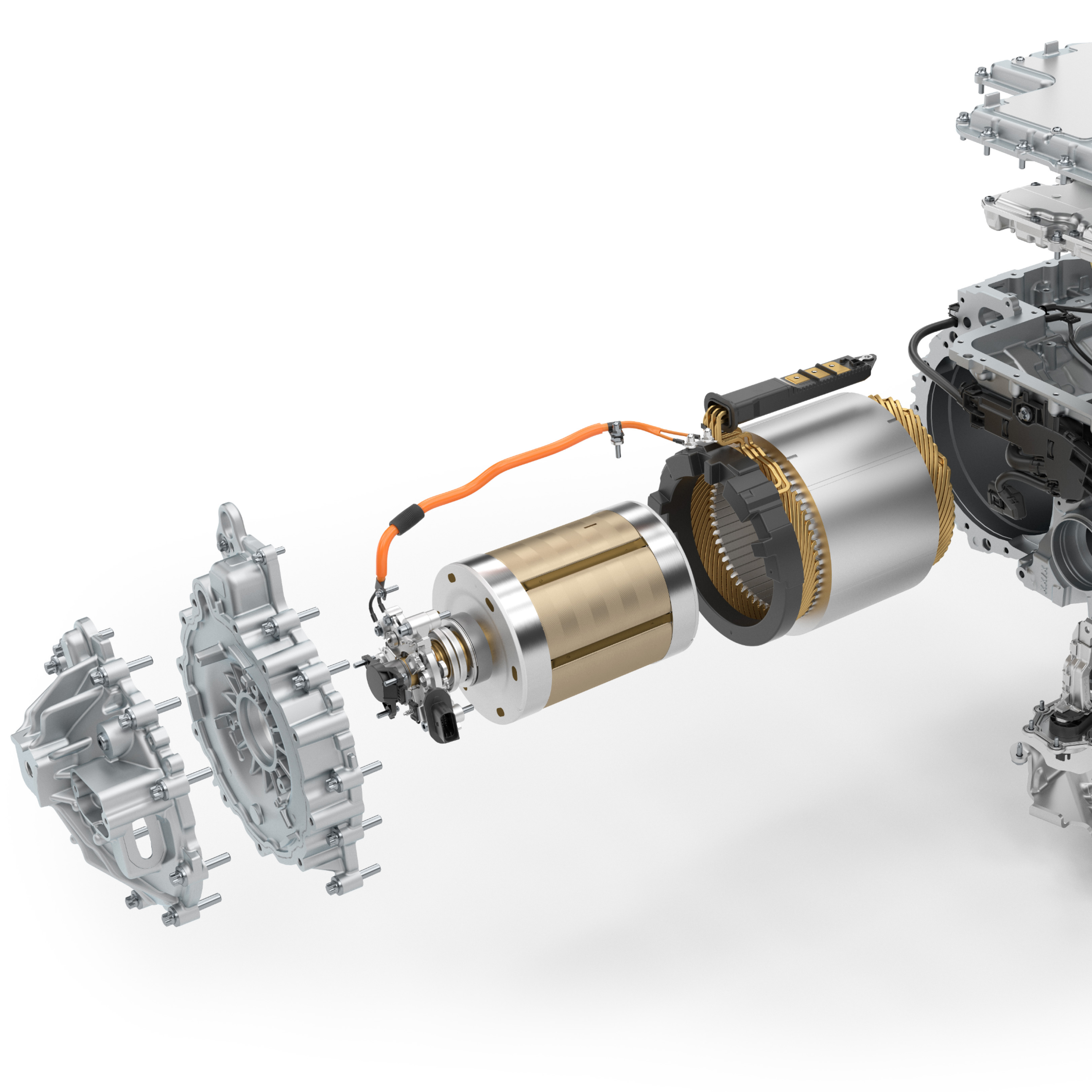 Schematische tekening van een bekrachtigde synchroonmotor in gedemonteerde toestand