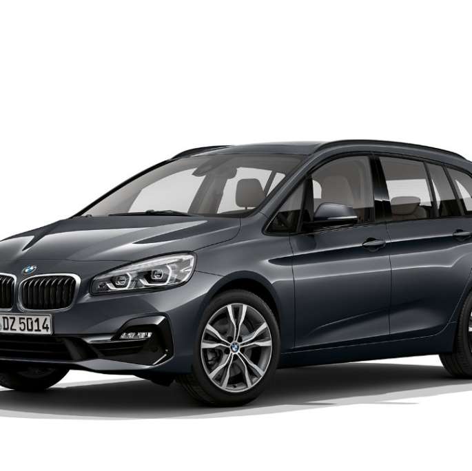 BMW 2 Serie Gran Tourer 220d Model Sport Line F46 Facelift 2018 Mineralgrau metallic driekwart vooraanzicht 