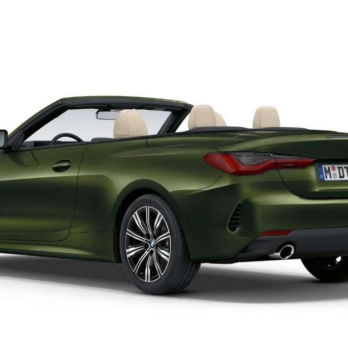 BMW 4 Serie Cabrio G23 220d standaarduitvoering Bluestone metallic driekwart achteraanzicht